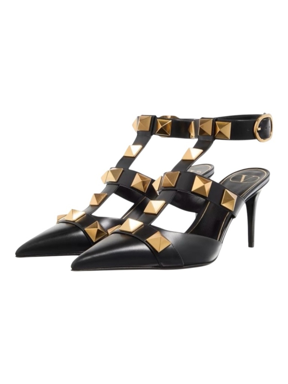 Valentino Garavani rockstud detailing leather pumps black and gold